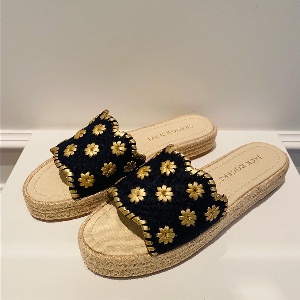 Brand new JACK ROGERS Metallic Floral Slide Espadrille